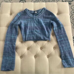 Blue Striped Cropped Knit Sweater